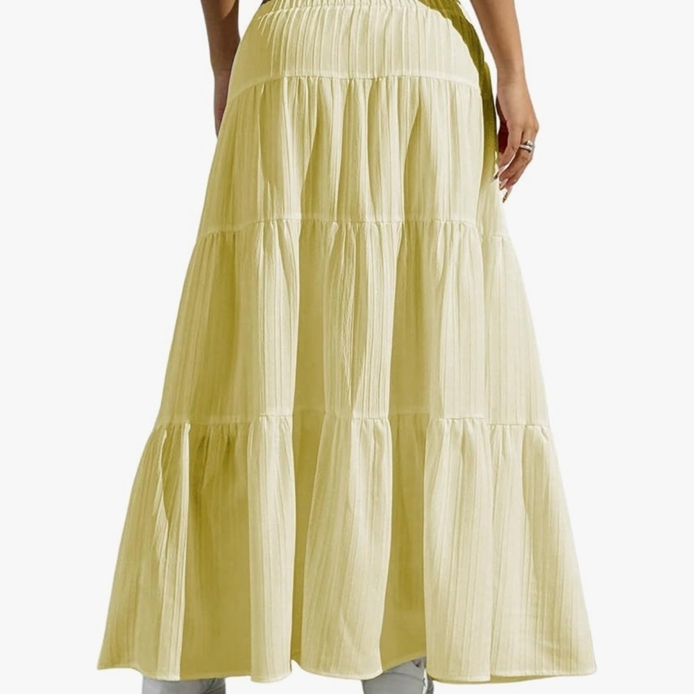 Women's Boho Skirt Flowy Butter Yellow Ruffle Long Maxi Skirts Going Out Outfits - Picture 2 of 7